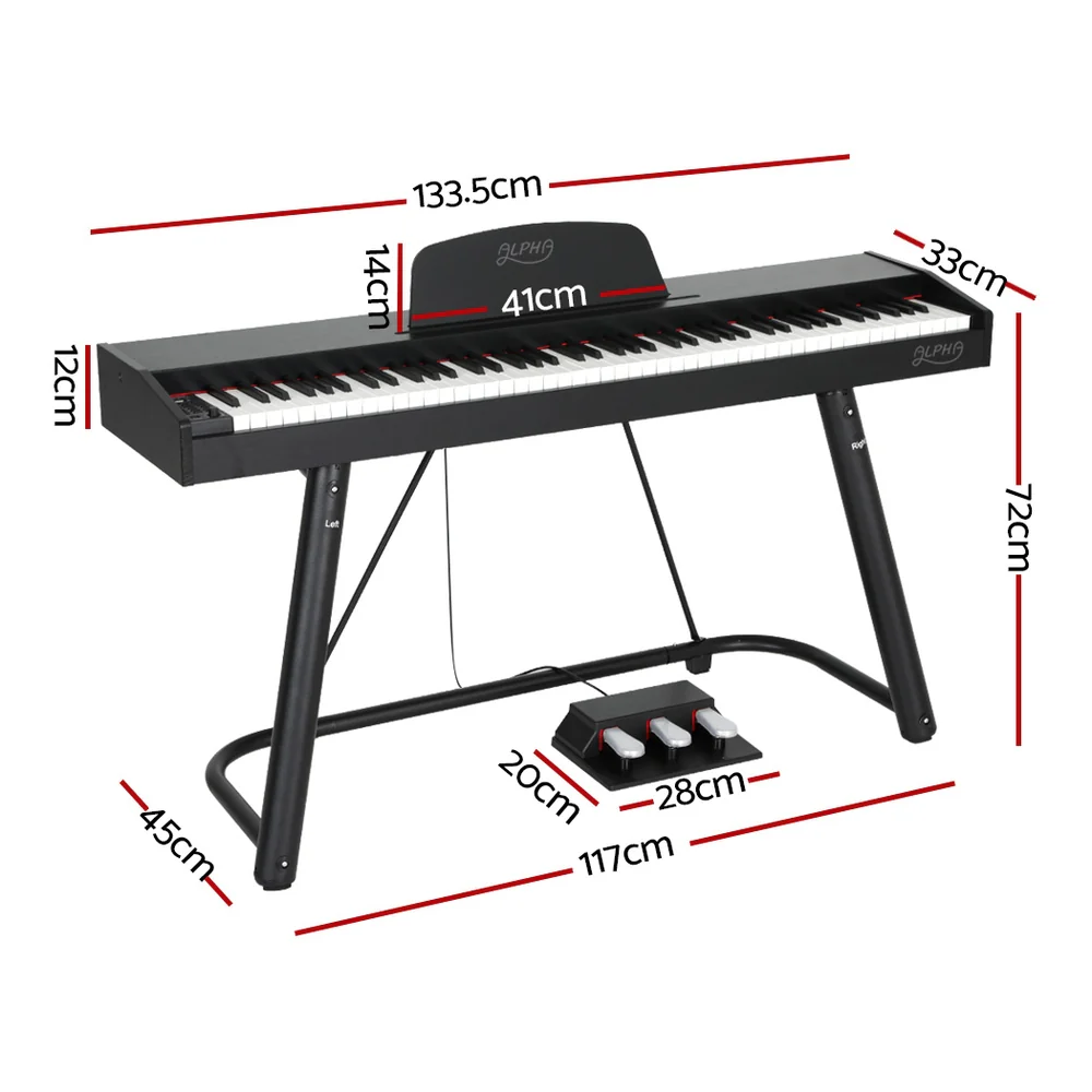 Alpha 88 Keys Electronic Piano Keyboard Digital Electric with Stand Semi-Weighted - Image 2
