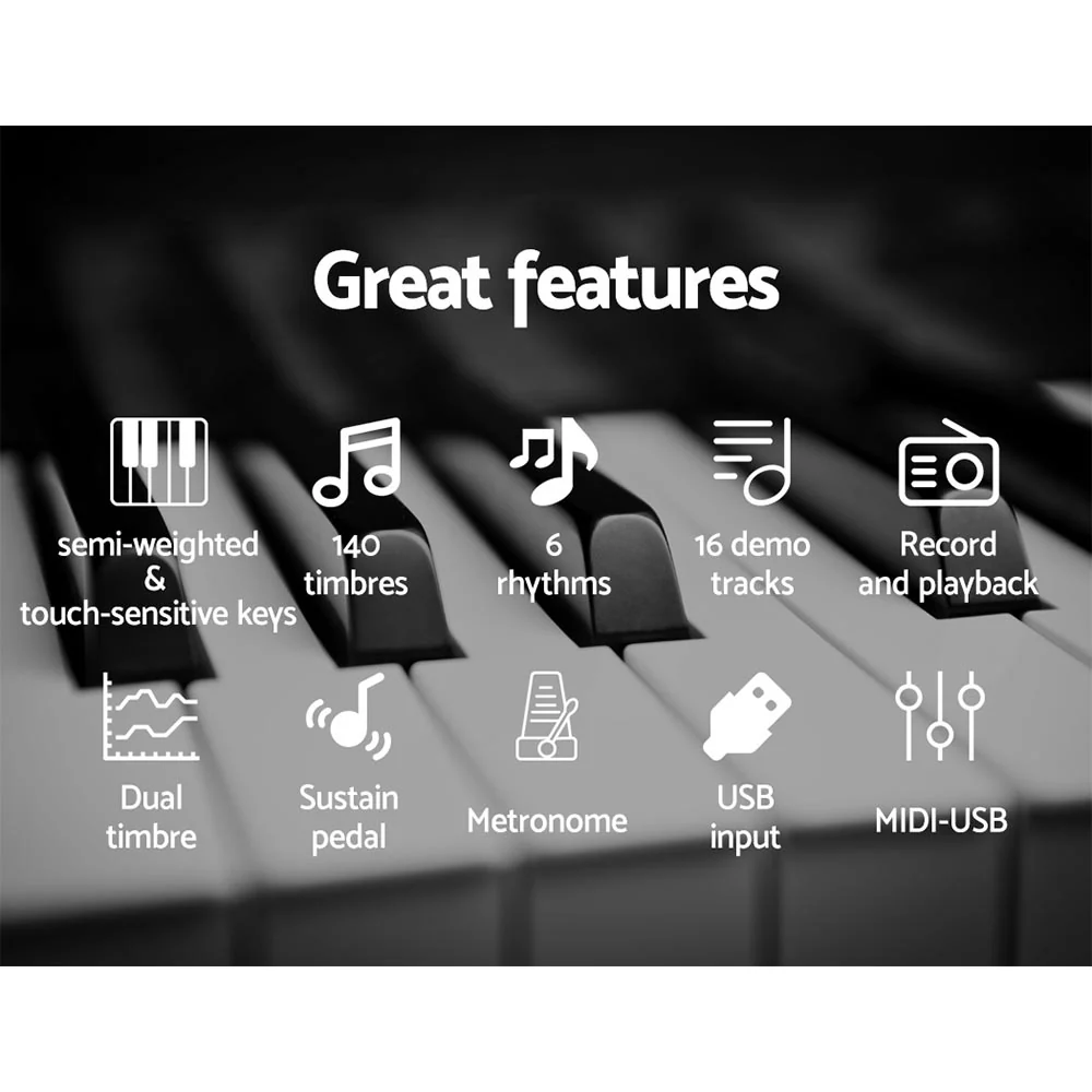 Alpha 88 Keys Electronic Piano Keyboard Digital Electric with Stand Stool Pedal - Image 5