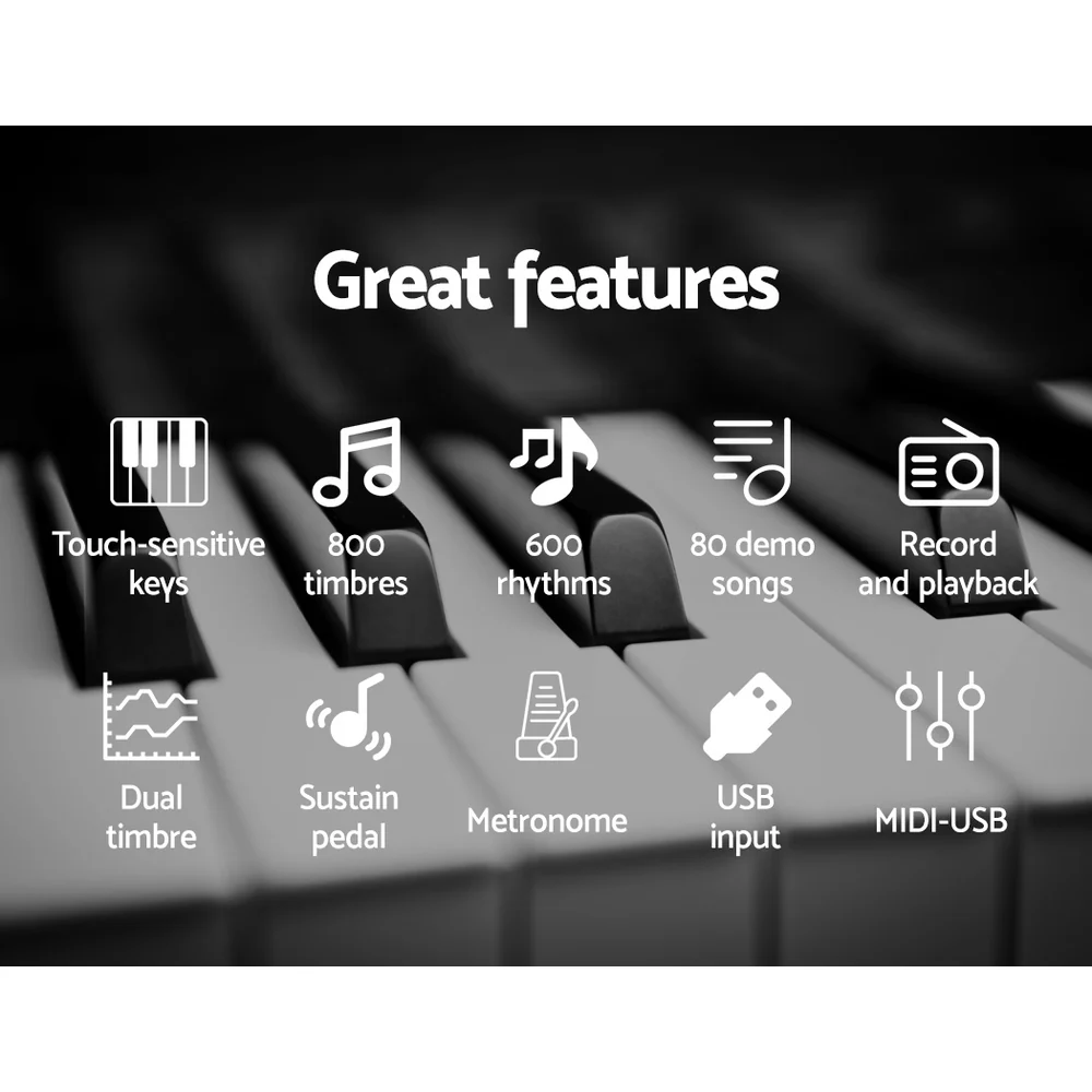 Alpha 88 Keys Electronic Piano Keyboard Digital Electric with Stand Stool Weighted - Image 5