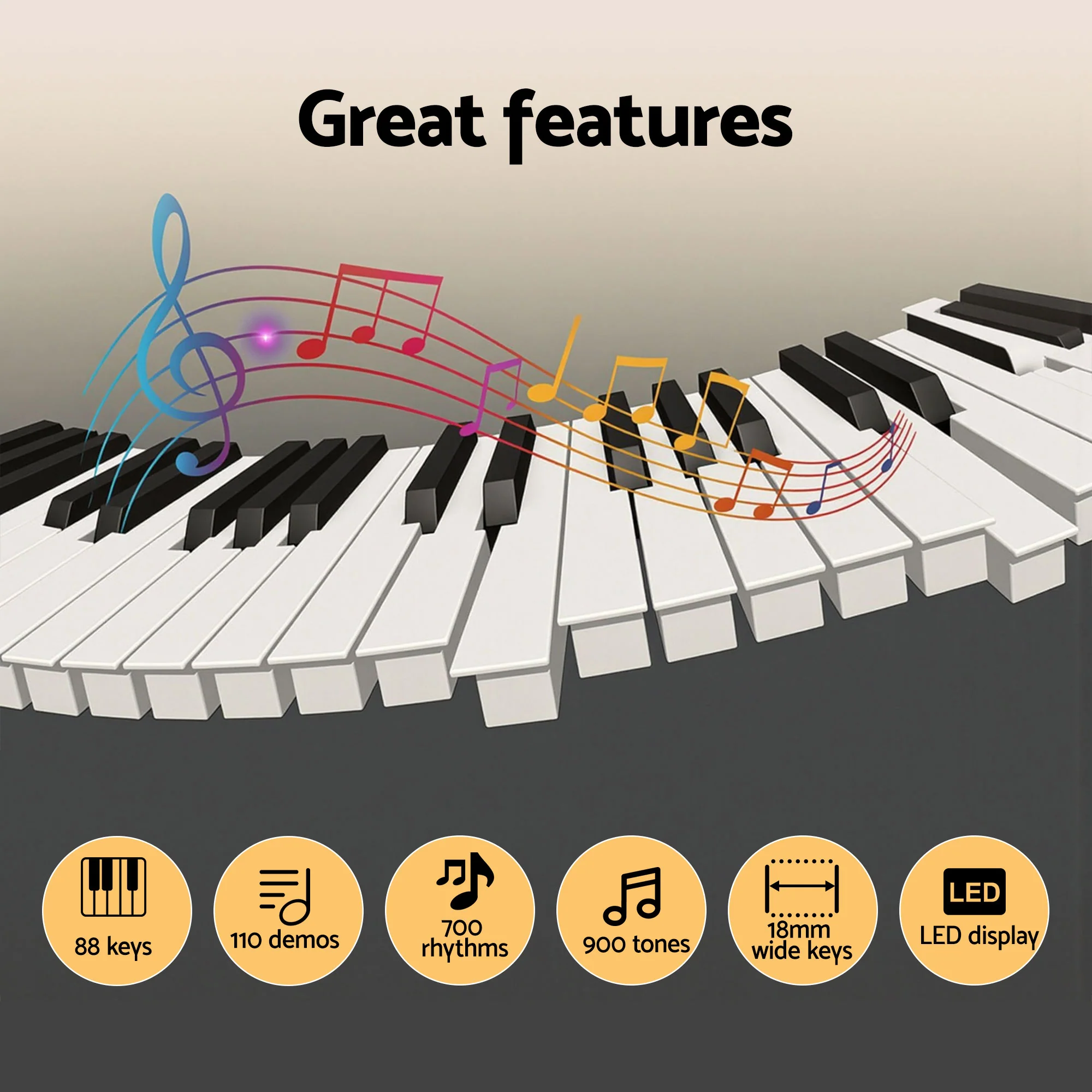 Alpha Piano Keyboard 88 Keys Electric Electronic Keyboard Piano Gift (Black) - Image 4