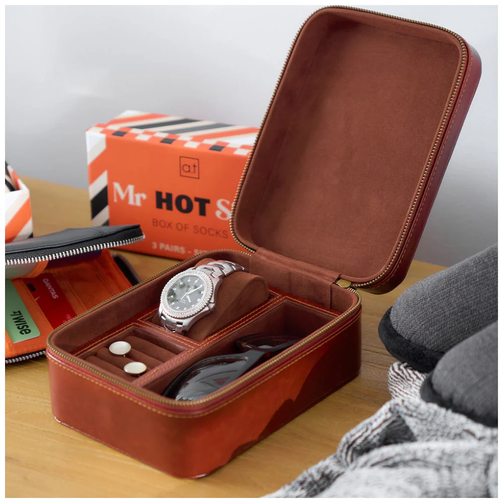Annabel Trends Gentlemans Jewellery Travel Watch Box with Vegan Leather 8.5x13.5cm - Image 3