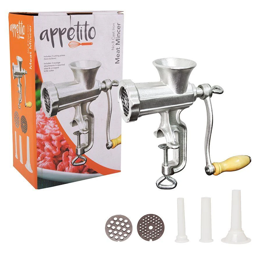 Appetito No. 8 Manual Cast Iron Food Meat Mincer/Grinder Sausage Maker Silver - Image 5