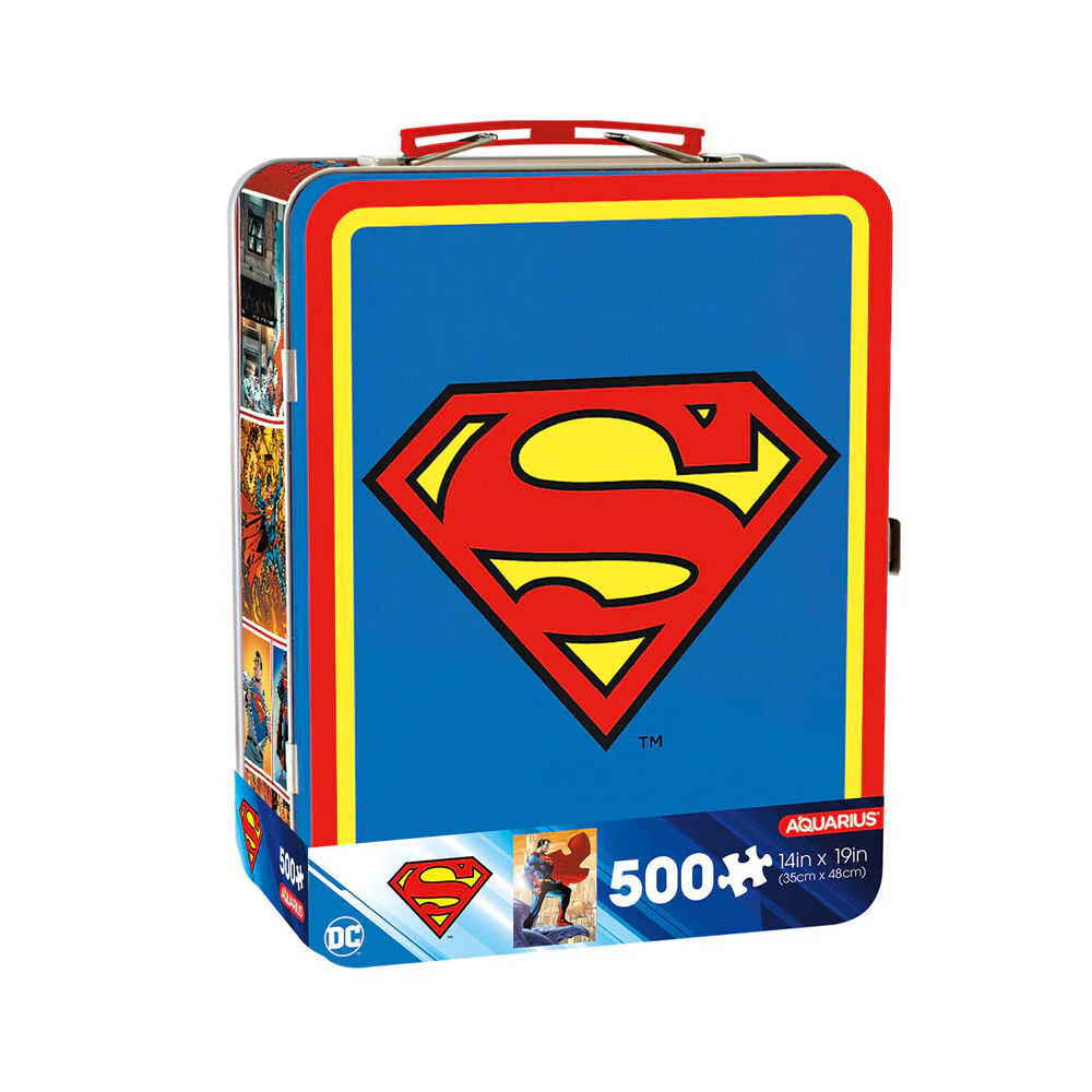 Aquarius 500pc Superman Collectable Latched Tin Fun Box with Puzzle 14x19in - Image 2