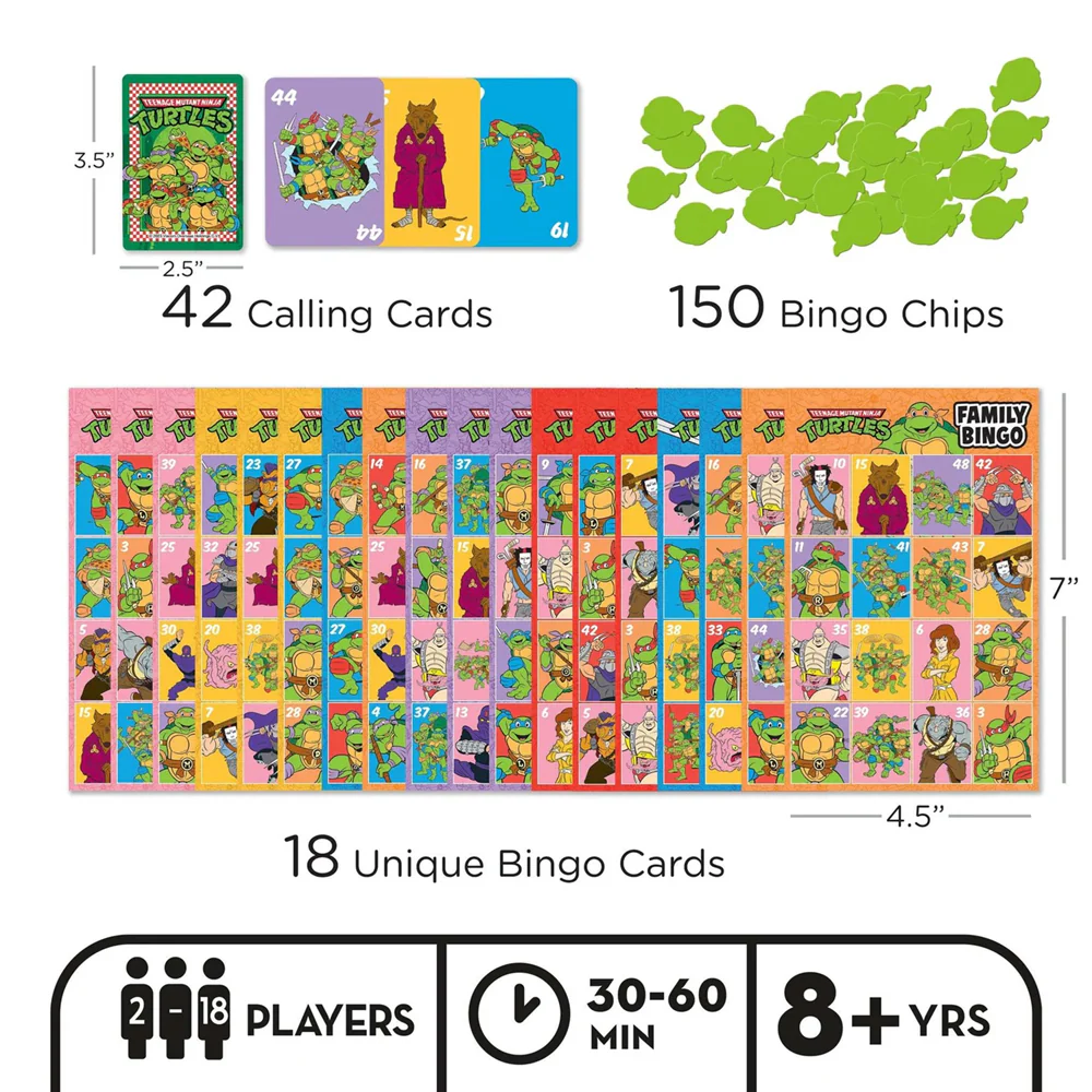 Aquarius Family Bingo Cards Kids/Children Tabletop Party Game Set TMNT 8y+ - Image 2