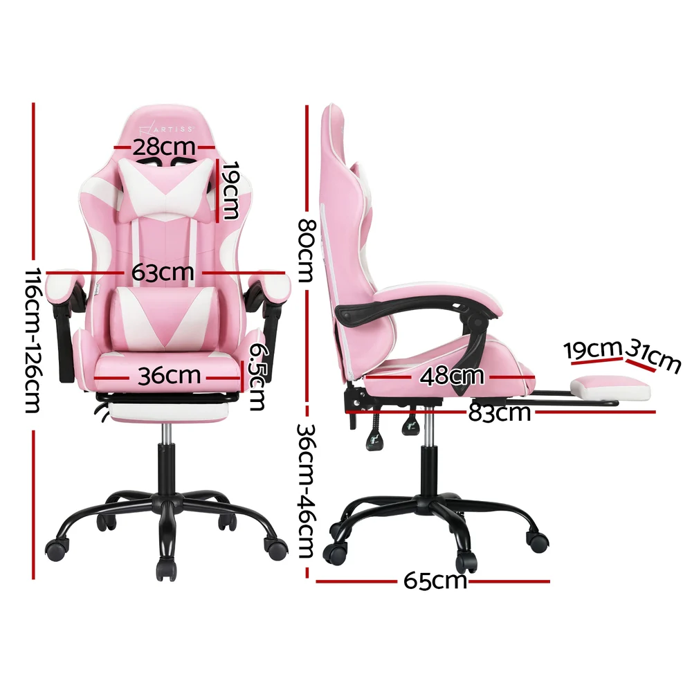 Artiss 2 Point Massage Gaming Office Chair Footrest (Pink) - Image 2