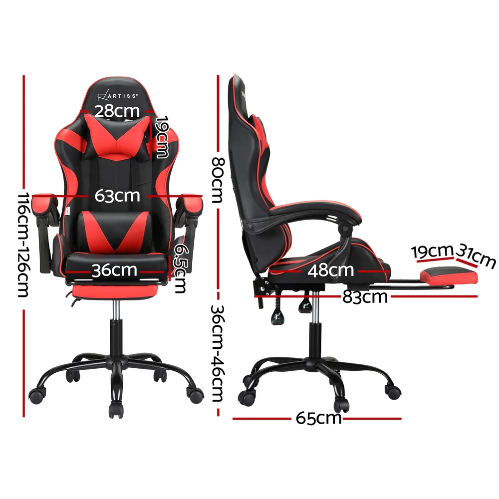 Artiss 2 Point Massage Gaming Office Chair Footrest (Red) - Image 2