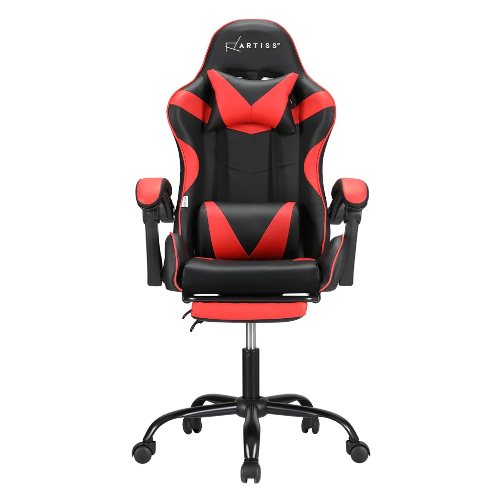 Artiss 2 Point Massage Gaming Office Chair Footrest (Red) - Image 3