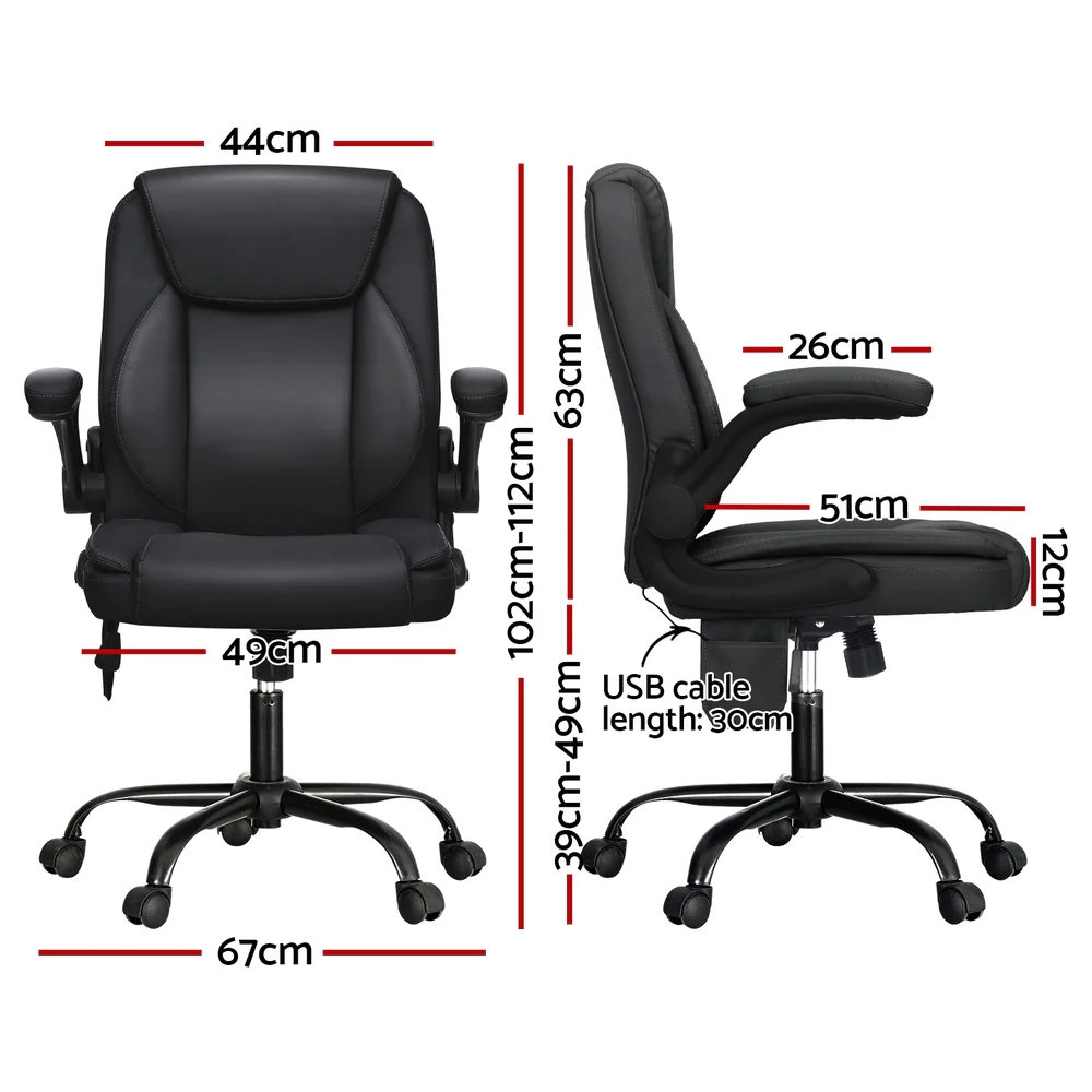 Artiss 2 Point Massage Office Chair Leather Mid Back (Black) - Image 2