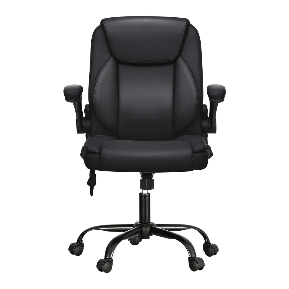 Artiss 2 Point Massage Office Chair Leather Mid Back (Black) - Image 3