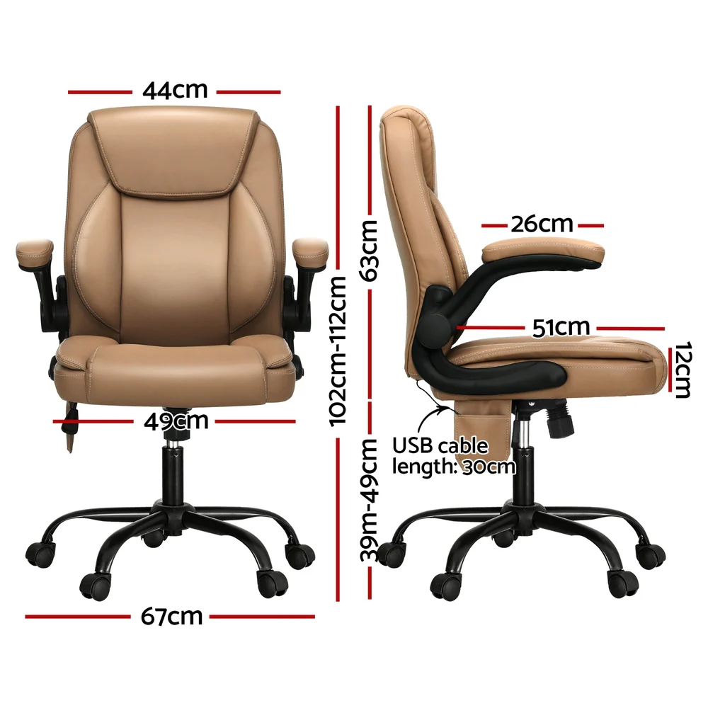 Artiss 2 Point Massage Office Chair Leather Mid Back (Brown) - Image 2
