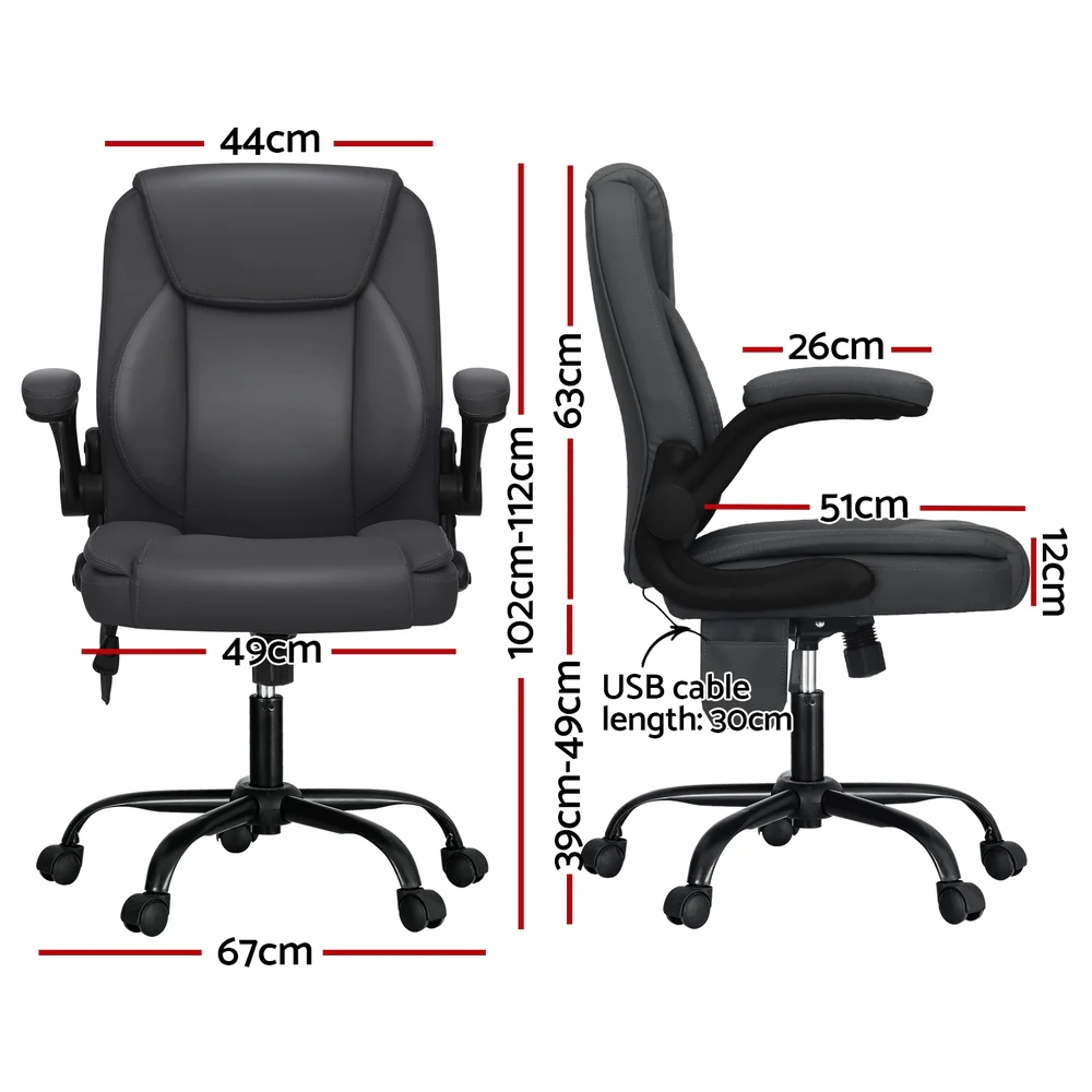 Artiss 2 Point Massage Office Chair Leather Mid Back (Grey) - Image 2