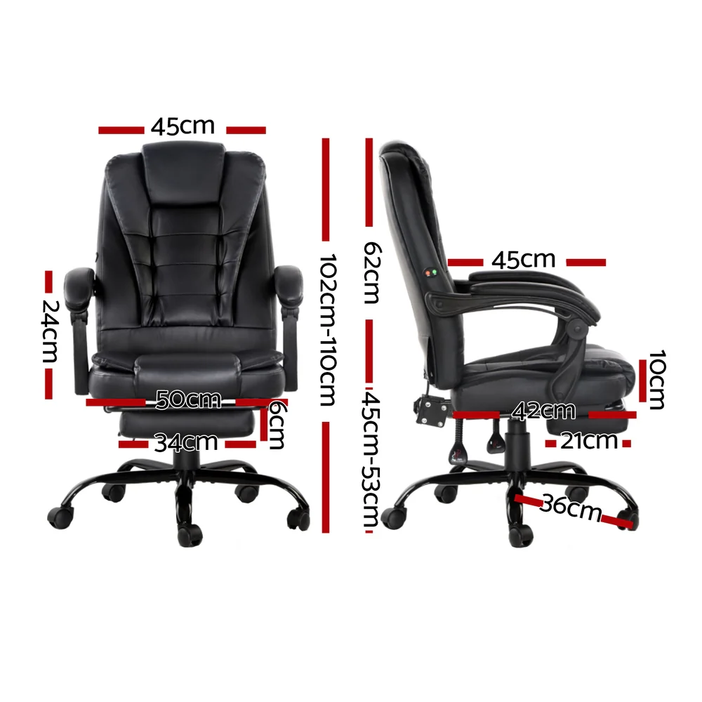 Artiss 2 Point Massage Office Chair PU Leather Footrest (Black) - Image 2