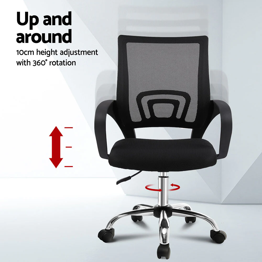 Artiss 2x Mesh Office Chair Mid Back (Black) - Image 4