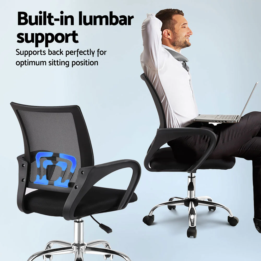 Artiss 2x Mesh Office Chair Mid Back (Black) - Image 5