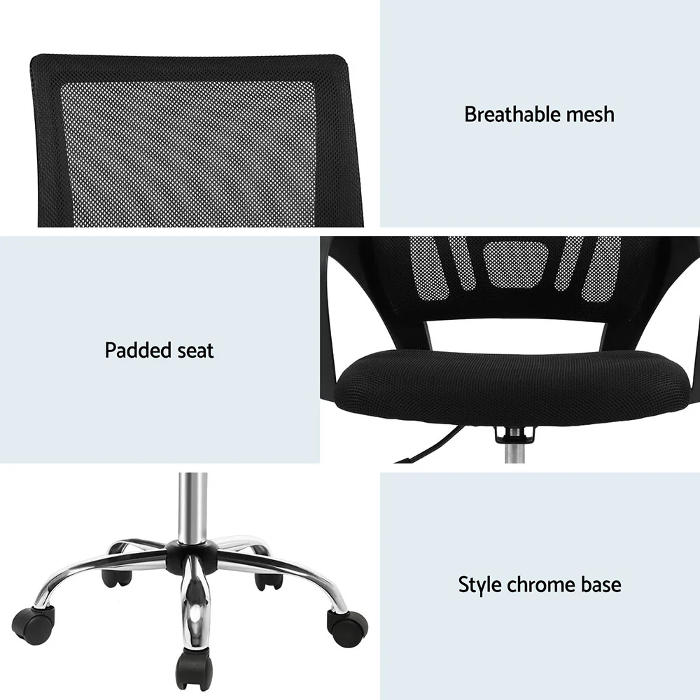 Artiss 2x Mesh Office Chair Mid Back (Black) - Image 6