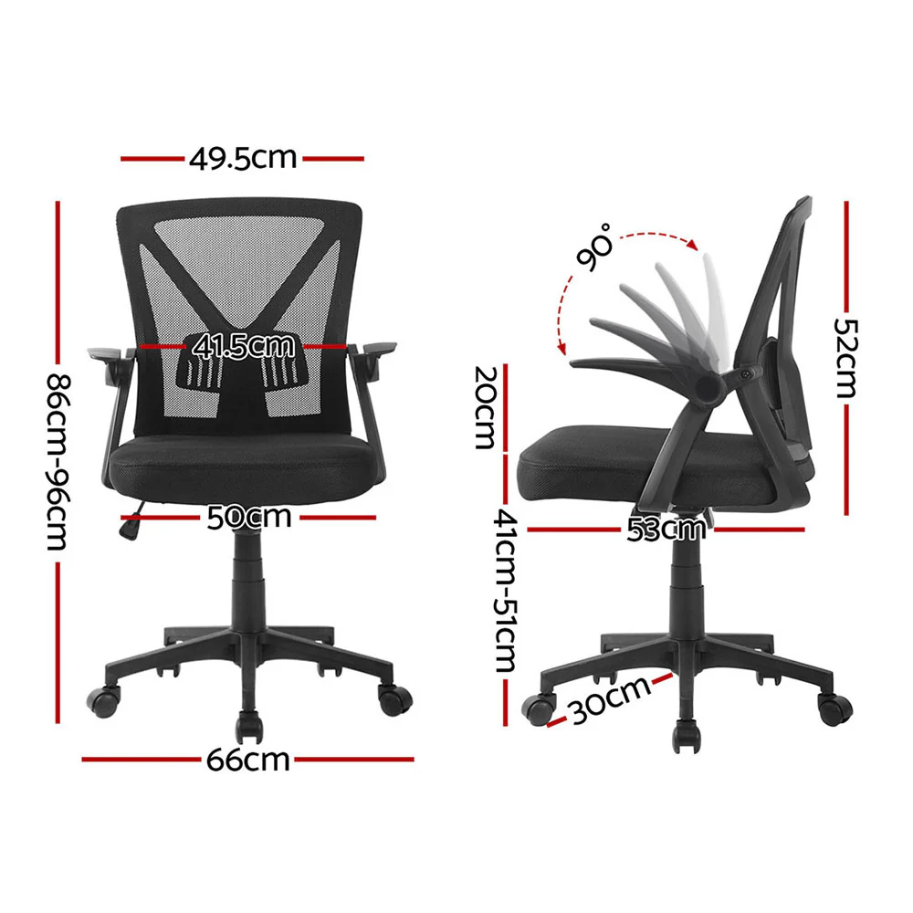 Artiss 2x Mesh Office Chair Mid Back (Black) - Image 2