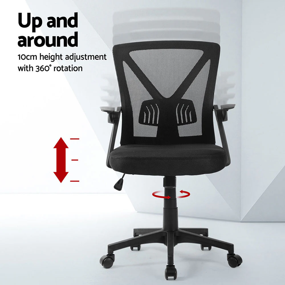 Artiss 2x Mesh Office Chair Mid Back (Black) - Image 4