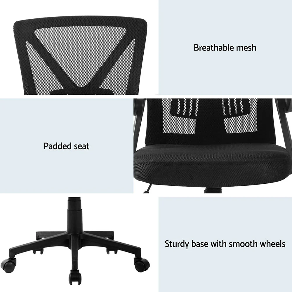 Artiss 2x Mesh Office Chair Mid Back (Black) - Image 6