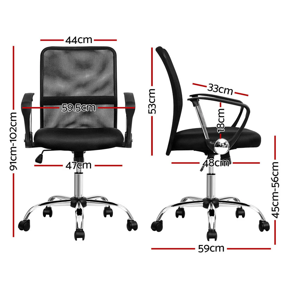 Artiss 2x Mesh Office Chair Mid Back (Black) - Image 2
