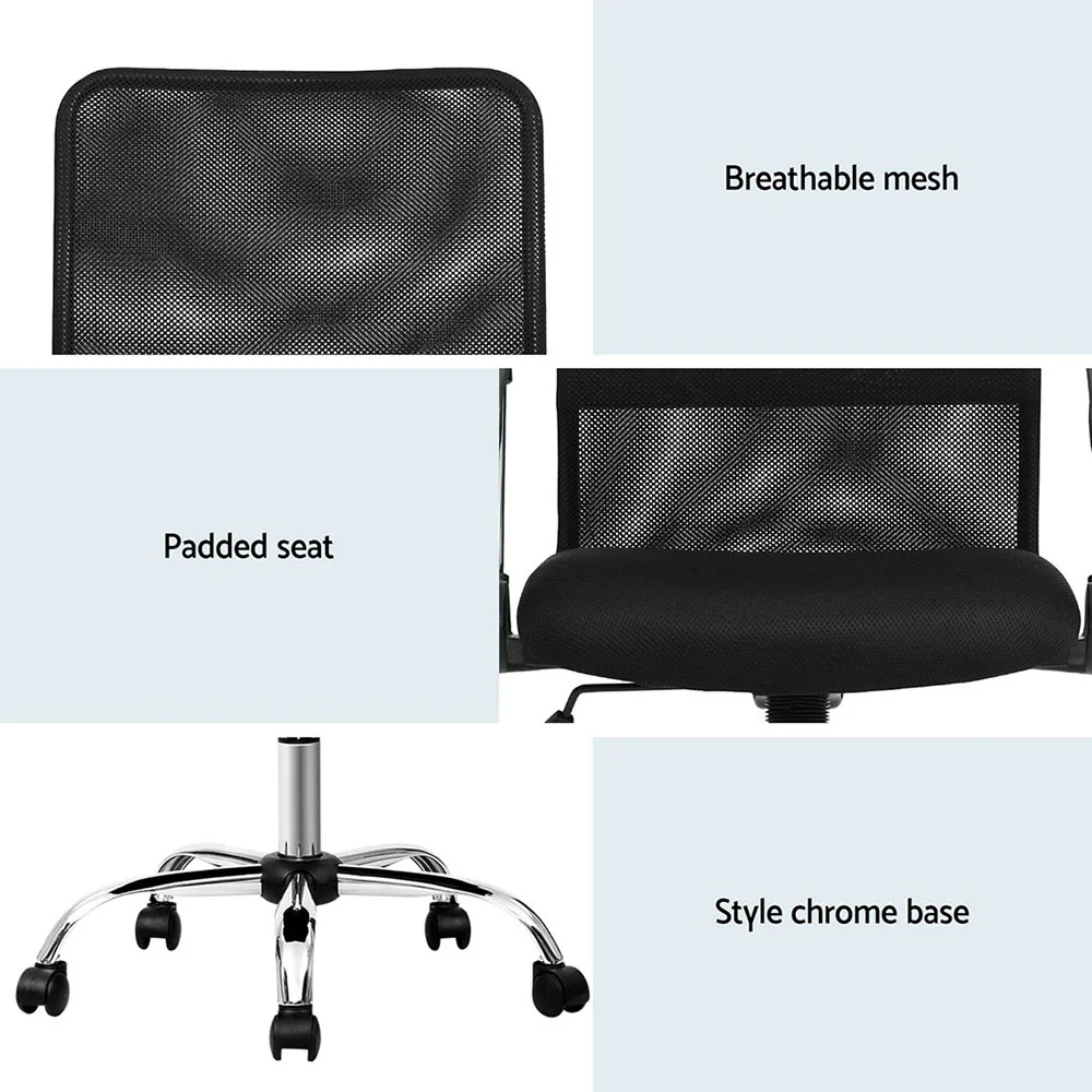 Artiss 2x Mesh Office Chair Mid Back (Black) - Image 6