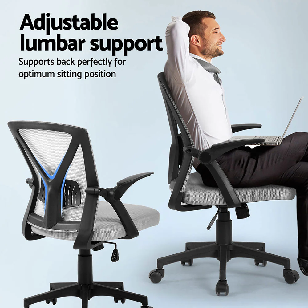 Artiss 2x Mesh Office Chair Mid Back (Grey) - Image 5