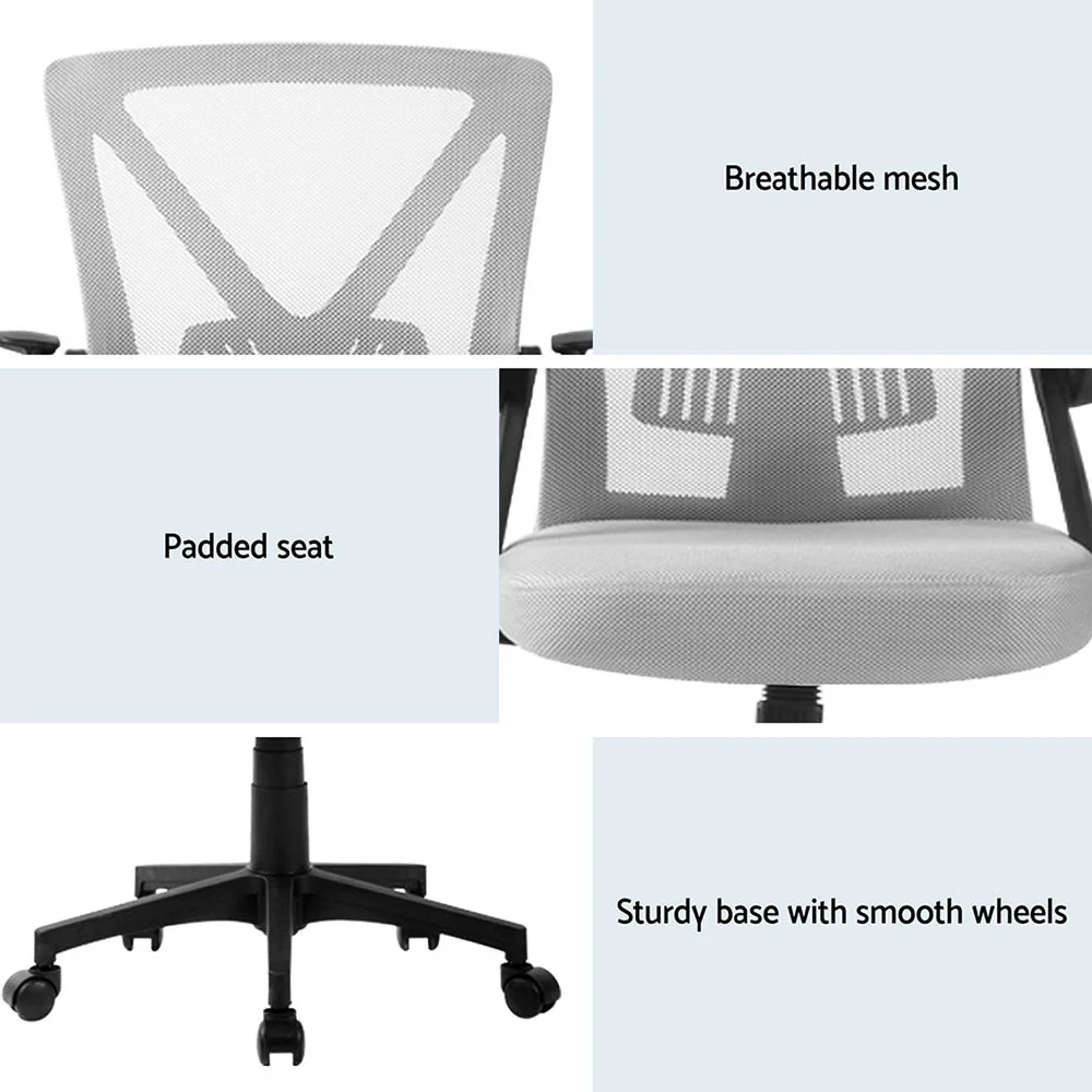 Artiss 2x Mesh Office Chair Mid Back (Grey) - Image 6