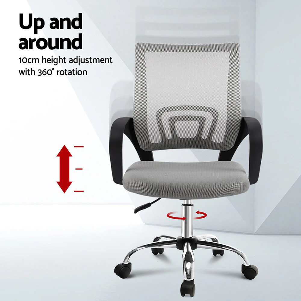 Artiss 2x Mesh Office Chair Mid Back (Grey) - Image 4