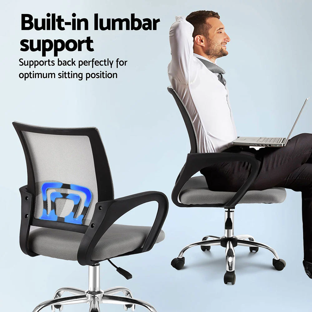Artiss 2x Mesh Office Chair Mid Back (Grey) - Image 5