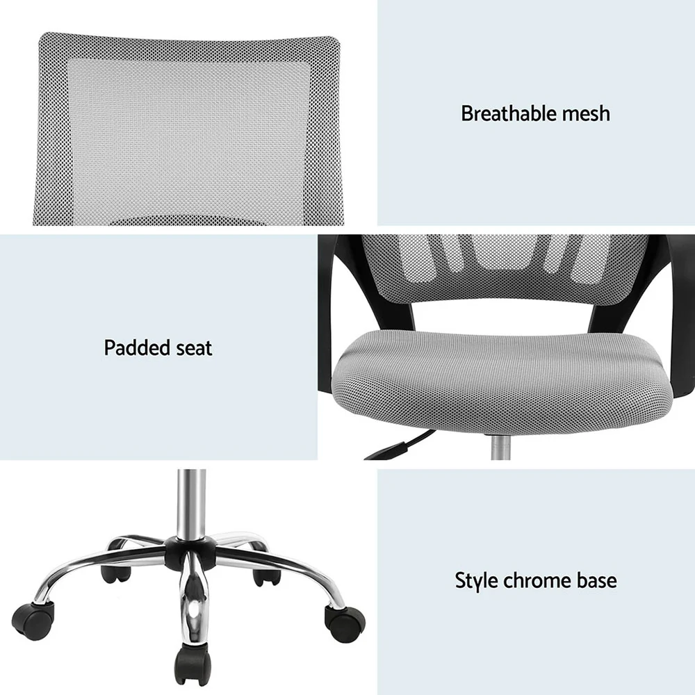 Artiss 2x Mesh Office Chair Mid Back (Grey) - Image 6