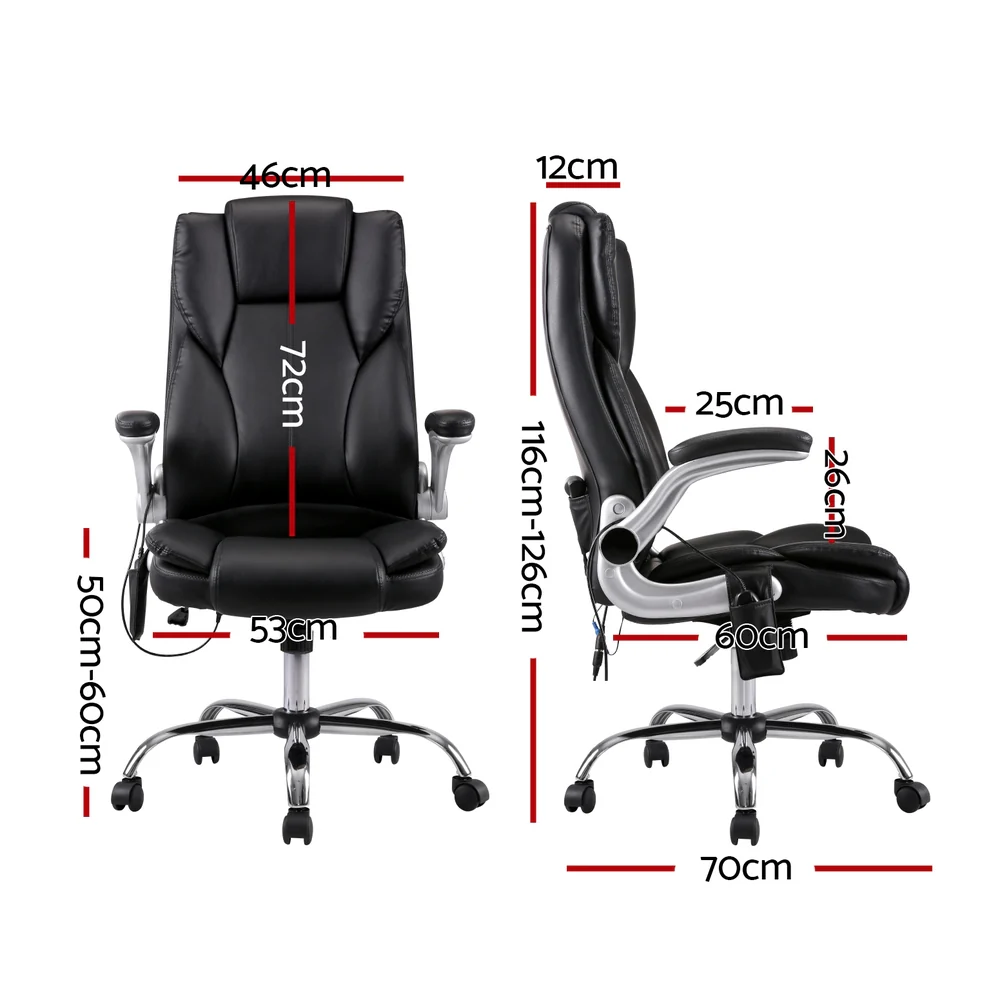 Artiss 8 Point Massage Office Chair PU Leather (Black) - Image 2