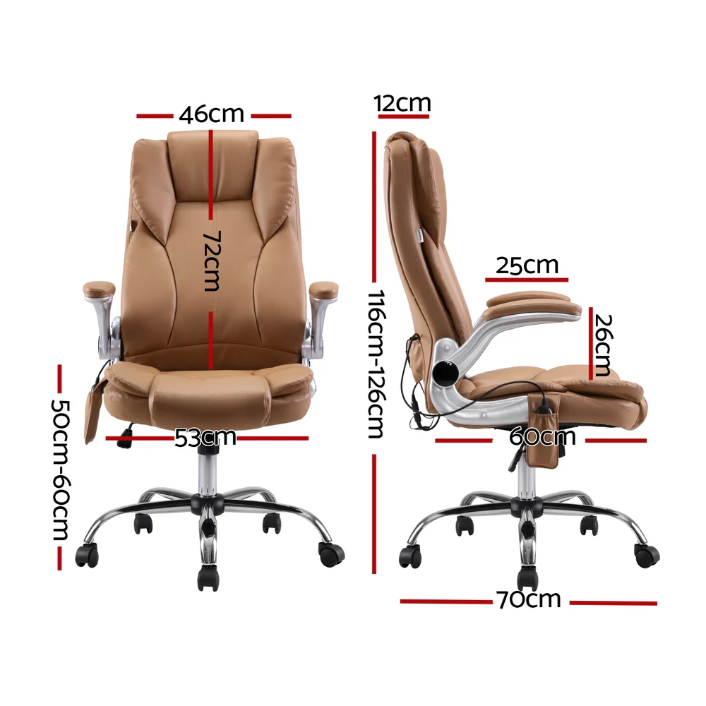 Artiss 8 Point Massage Office Chair PU Leather (Brown) - Image 2