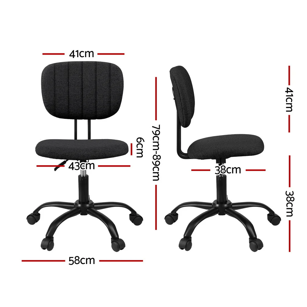 Artiss Armless Office Chair with Wheels (Black) - Image 2