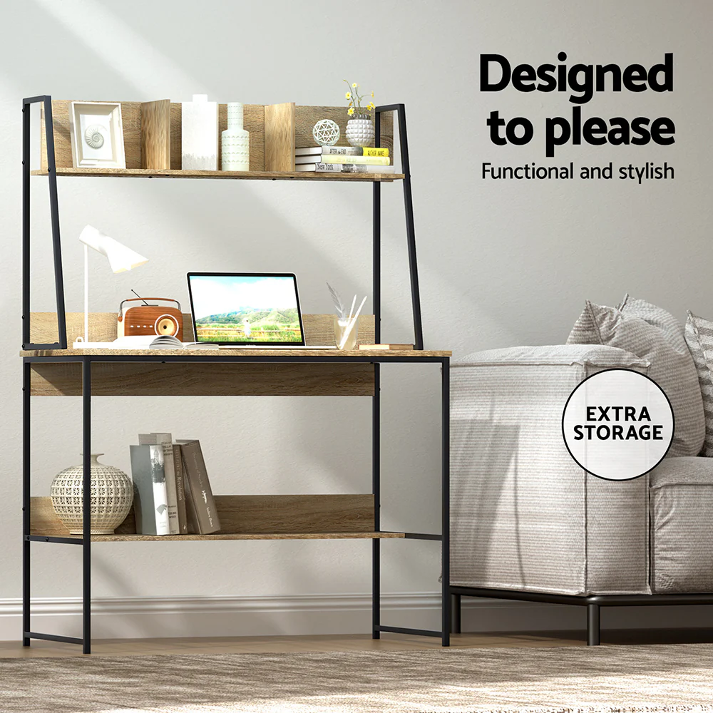 Artiss Computer Desk Bookshelf Storage 100CM Oak - Image 4