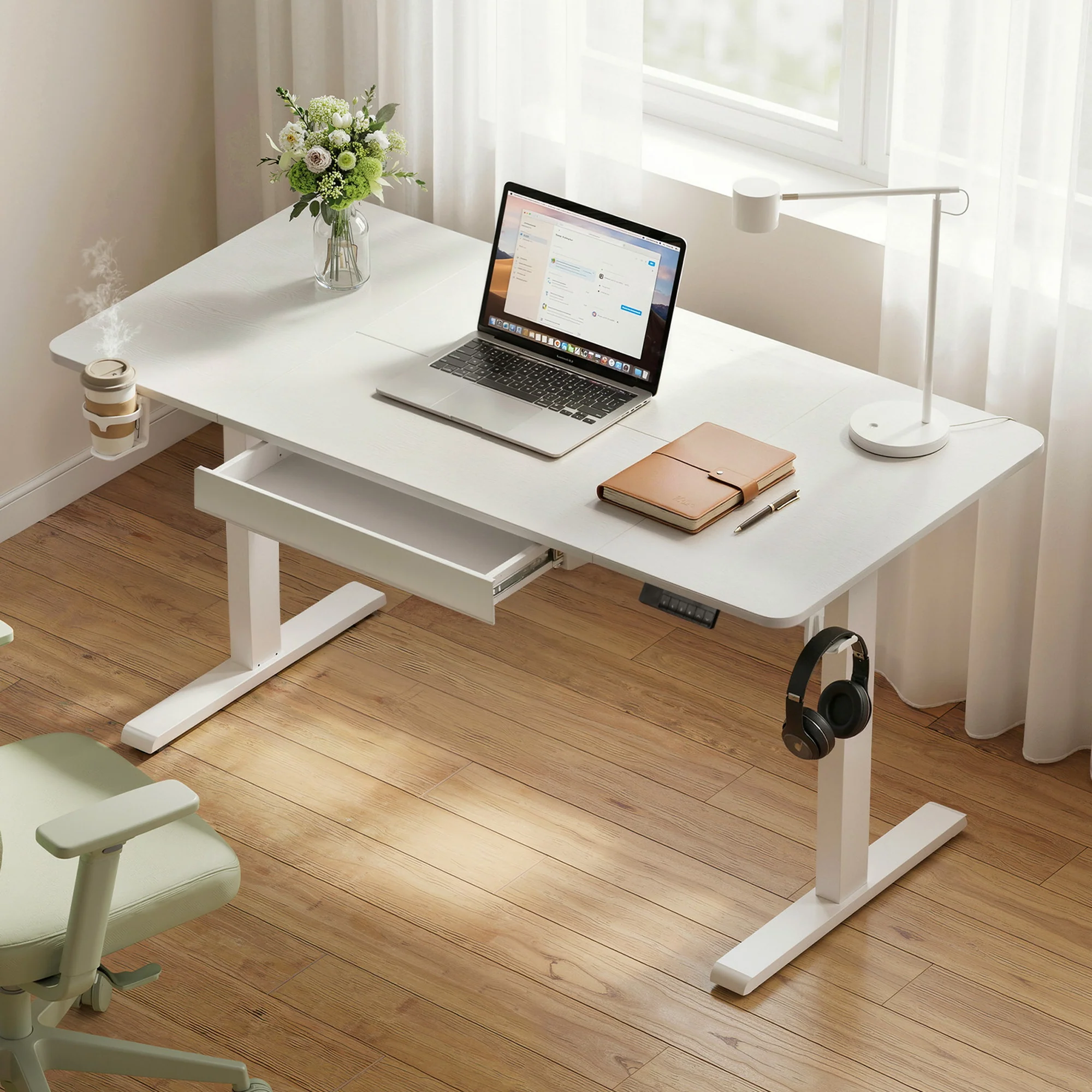 Artiss Electric Standing Desk 140cm Adjustable Height Motorised Home Office Desk Drawer - Image 2