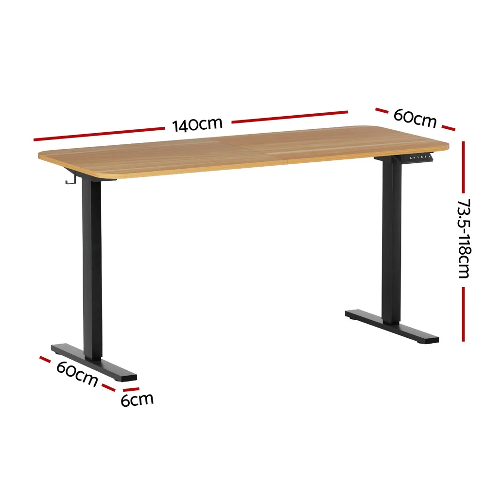 Artiss Electric Standing Desk 140cm Adjustable Height Motorised Home Office Desk Oak Black - Image 4