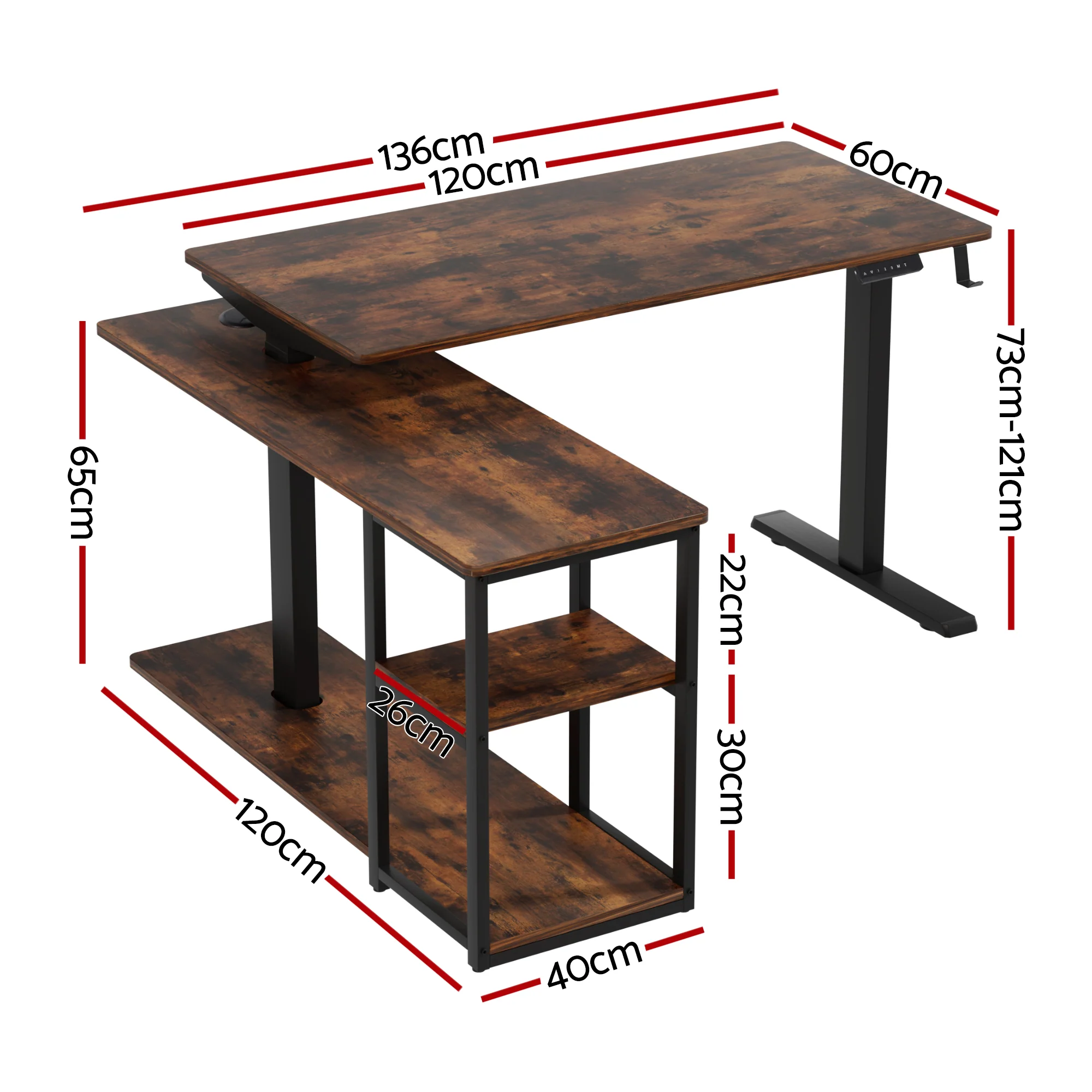 Artiss Electric Standing Desk Adjustable Motorised 120CM L Shaped Rustic Brown - Image 4