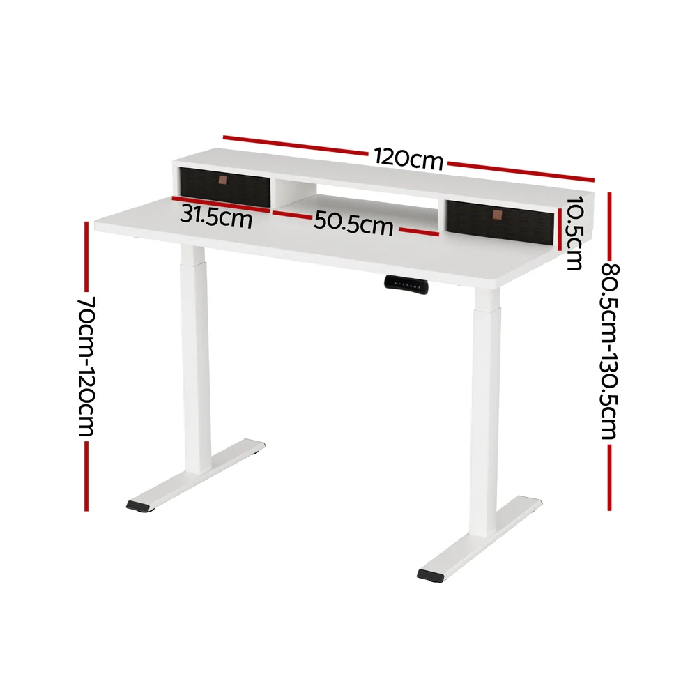 Artiss Electric Standing Desk Dual Motor Office Table With Shelf Drawer120CM - Image 4