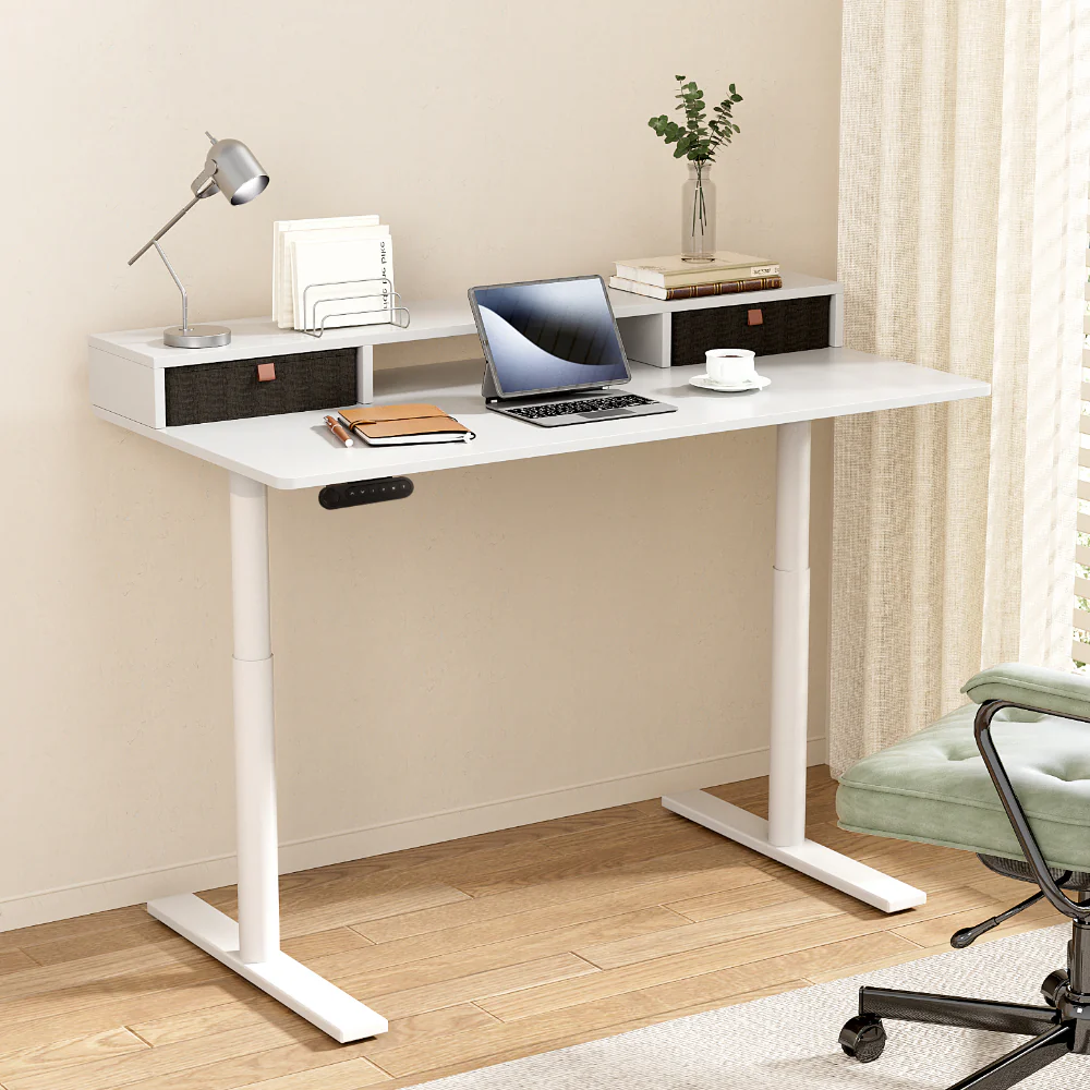 Artiss Electric Standing Desk with Storage Rack Shelf Drawers White 120CM - Image 2