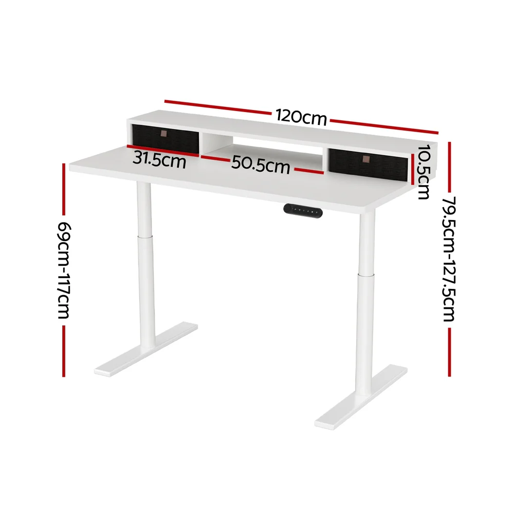 Artiss Electric Standing Desk with Storage Rack Shelf Drawers White 120CM - Image 4