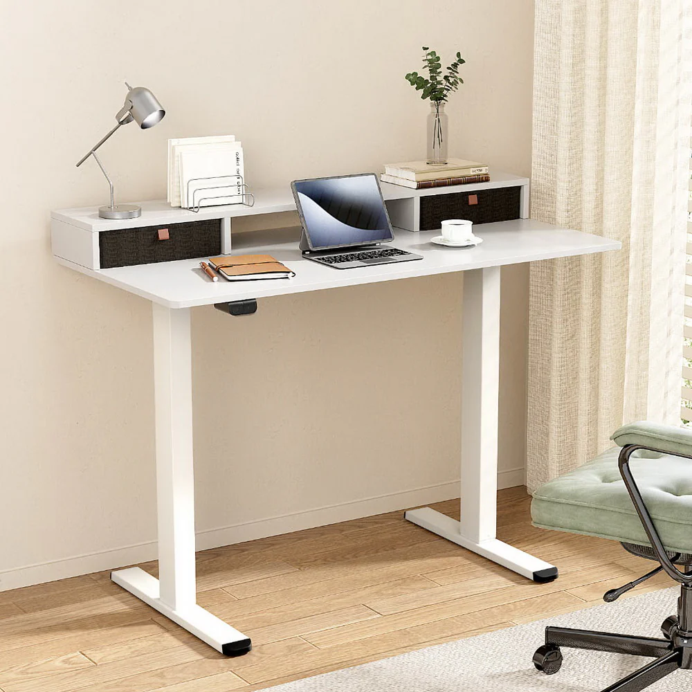Artiss Electric Standing Desk with Storage Shelf Drawer Office Table 120CM - Image 2