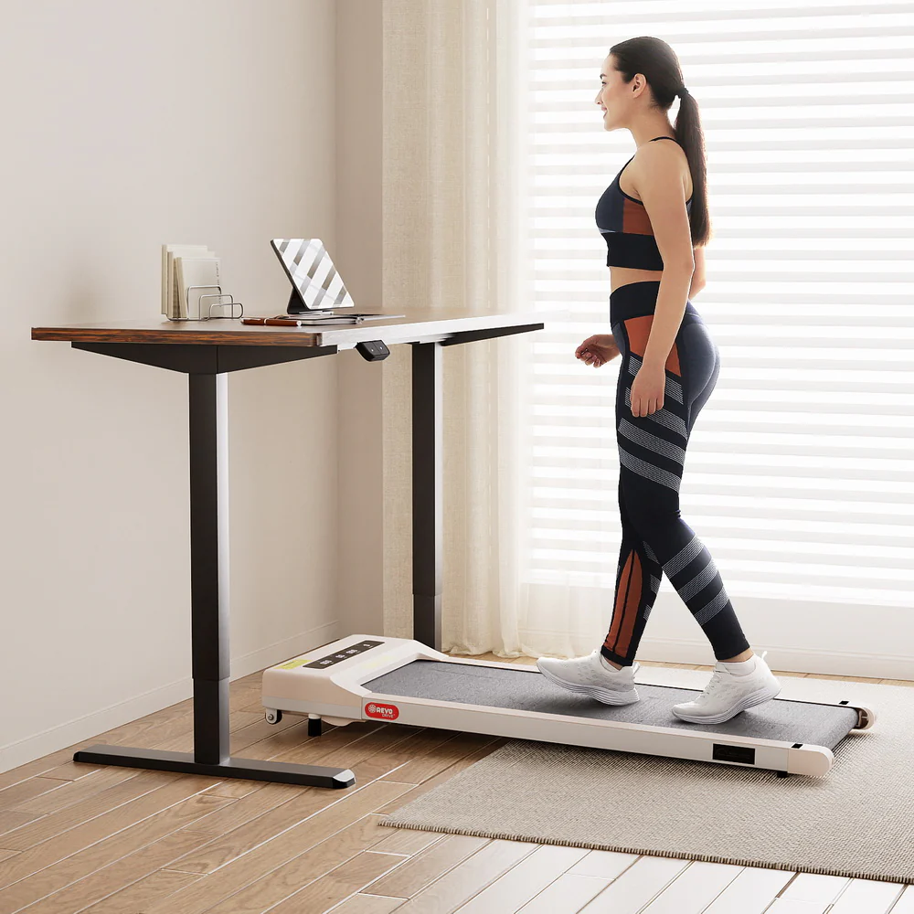 Artiss Electric Walking Pad Treadmill with Height Adjustable 140cm Standing Desk - Black/Brown - Image 2