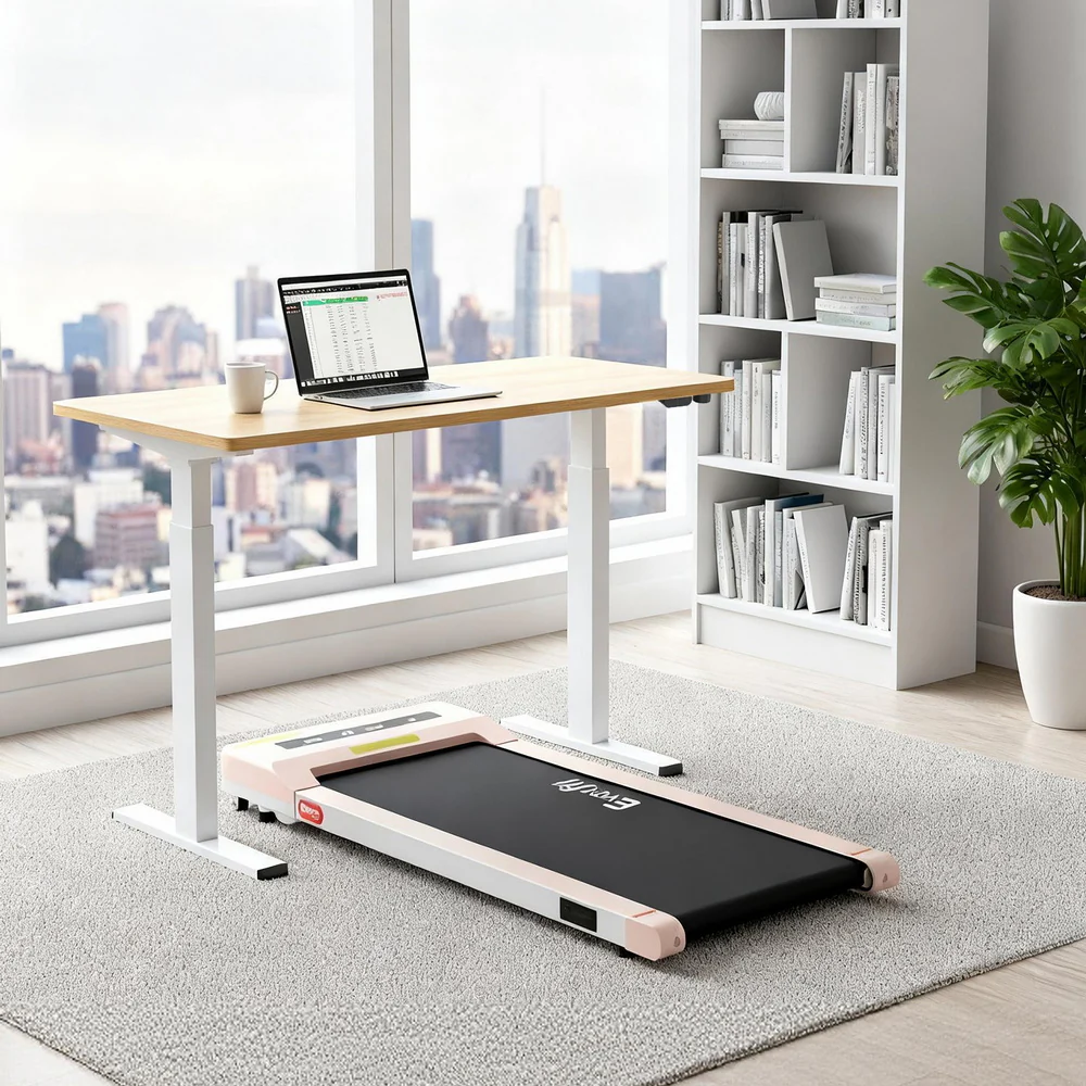 Artiss Electric Walking Pad Treadmill with Height Adjustable 140cm Standing Desk - White Oak - Image 2