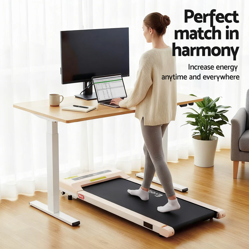Artiss Electric Walking Pad Treadmill with Height Adjustable 140cm Standing Desk - White Oak - Image 4