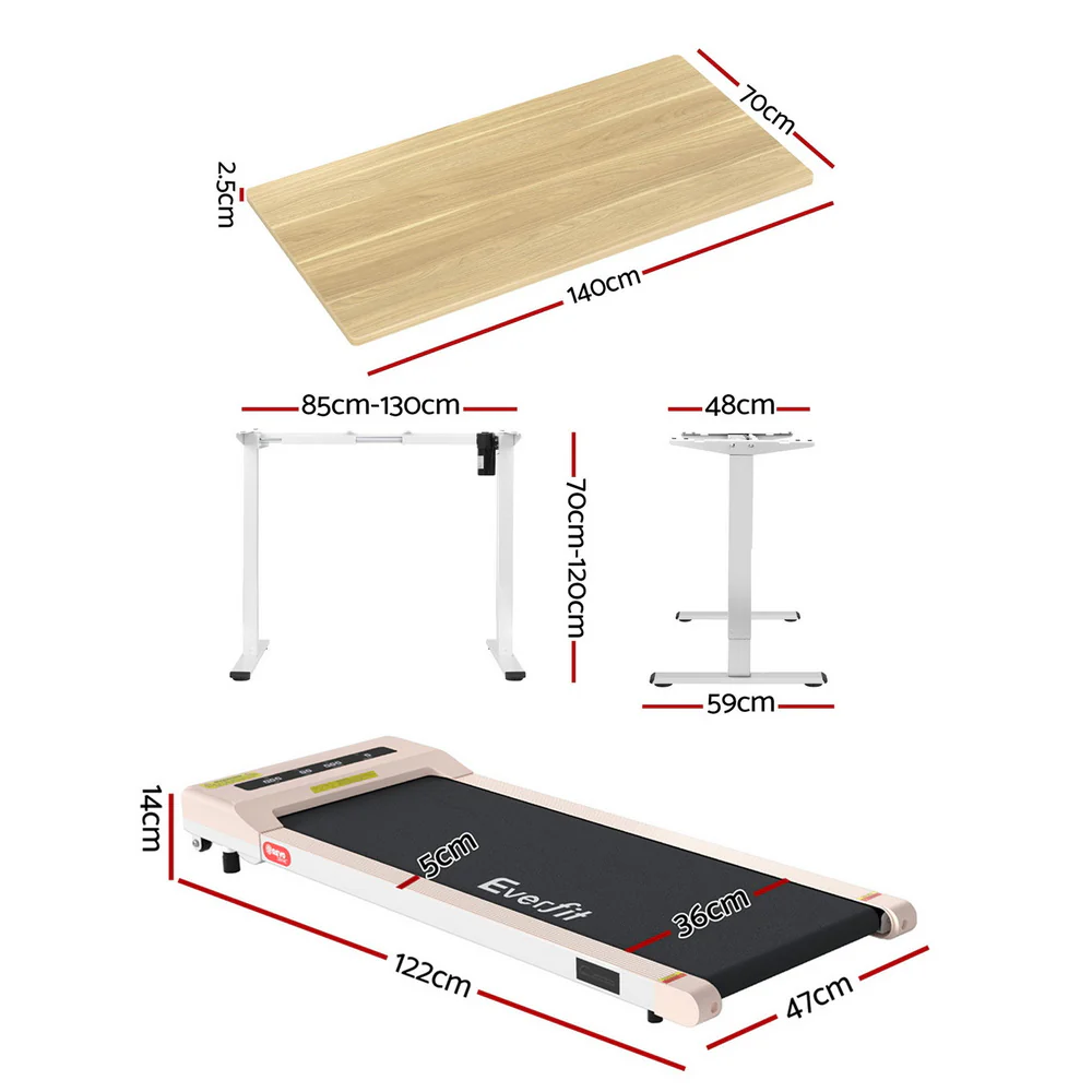 Artiss Electric Walking Pad Treadmill with Height Adjustable 140cm Standing Desk - White Oak - Image 6