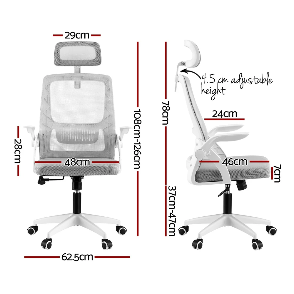 Artiss Ergonomic Office Chair Computer Desk Chairs Headrest Adjustable (Grey) - Image 2