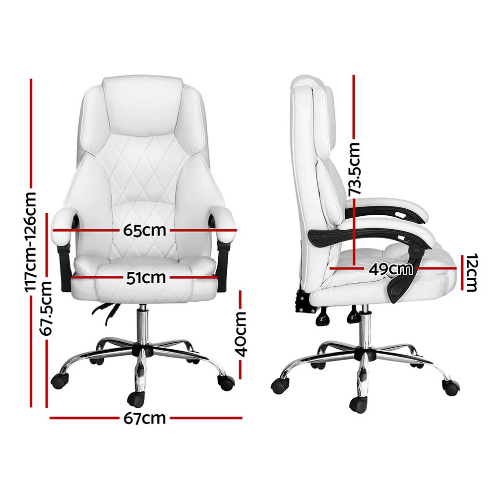Artiss Executive Office Chair Leather Recliner (White) - Image 2