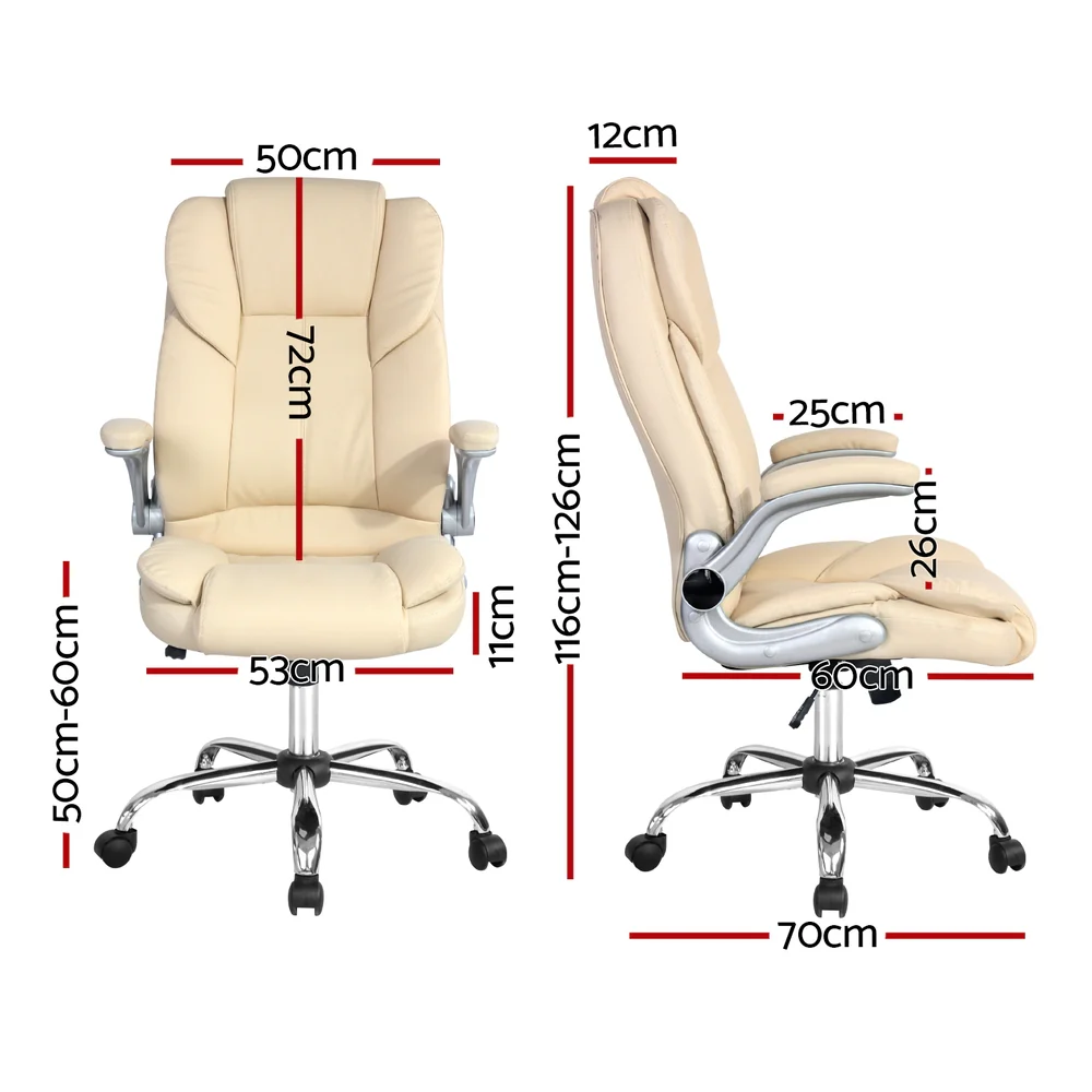 Artiss Executive Office Chair Leather Tilt (Beige) - Image 2