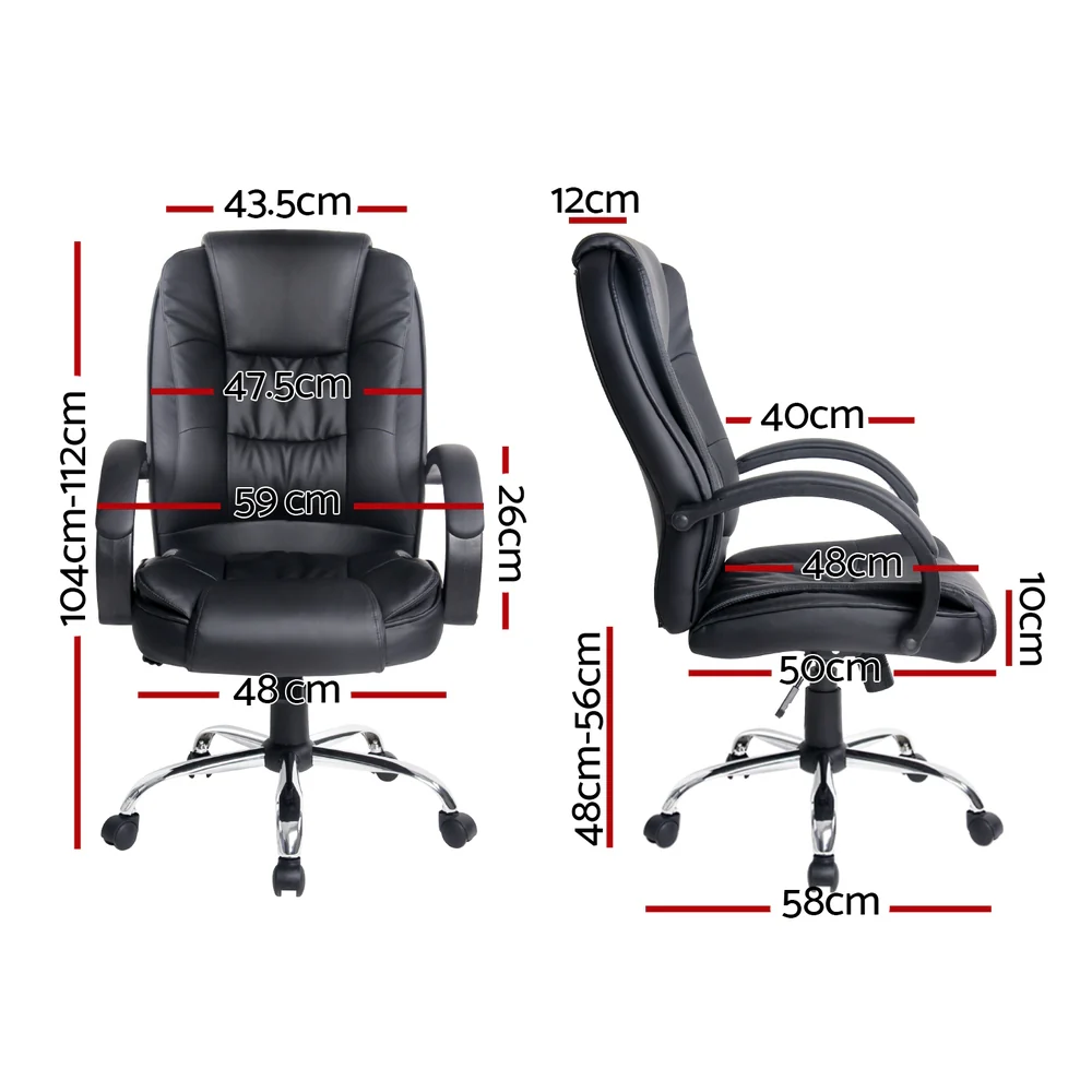 Artiss Executive Office Chair Leather Tilt (Black) - Image 2