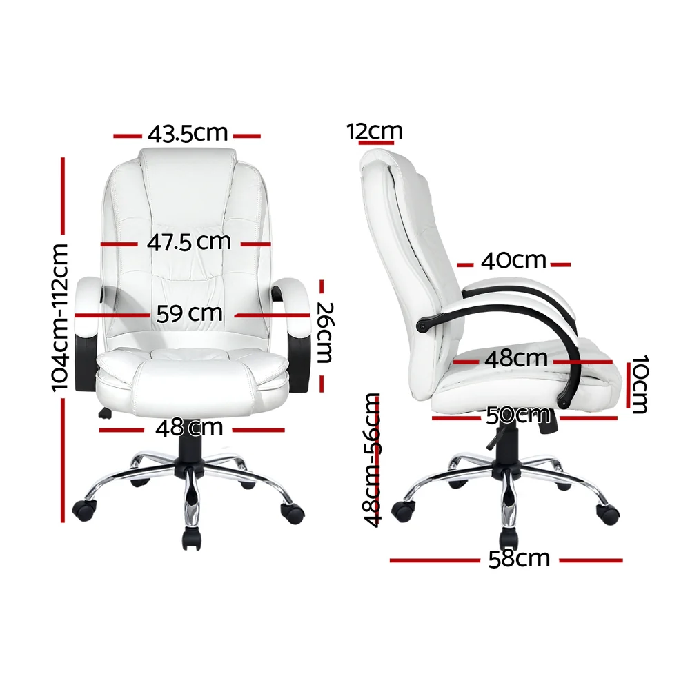 Artiss Executive Office Chair Leather Tilt (White) - Image 2