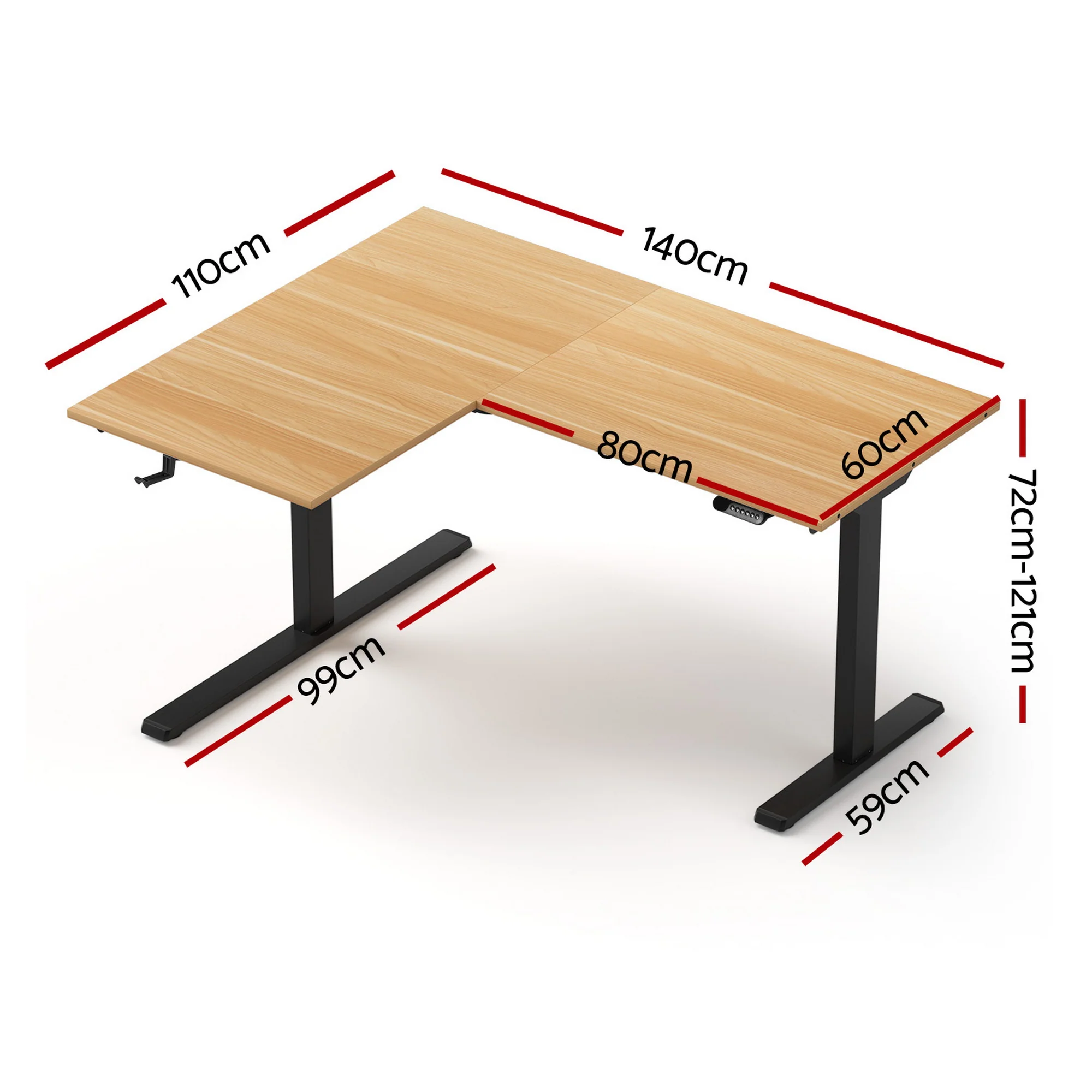 Artiss L‑Shape Electric Motorised Sit‑Stand Standing Desk Height Adjustable - Natural/Black - Image 4